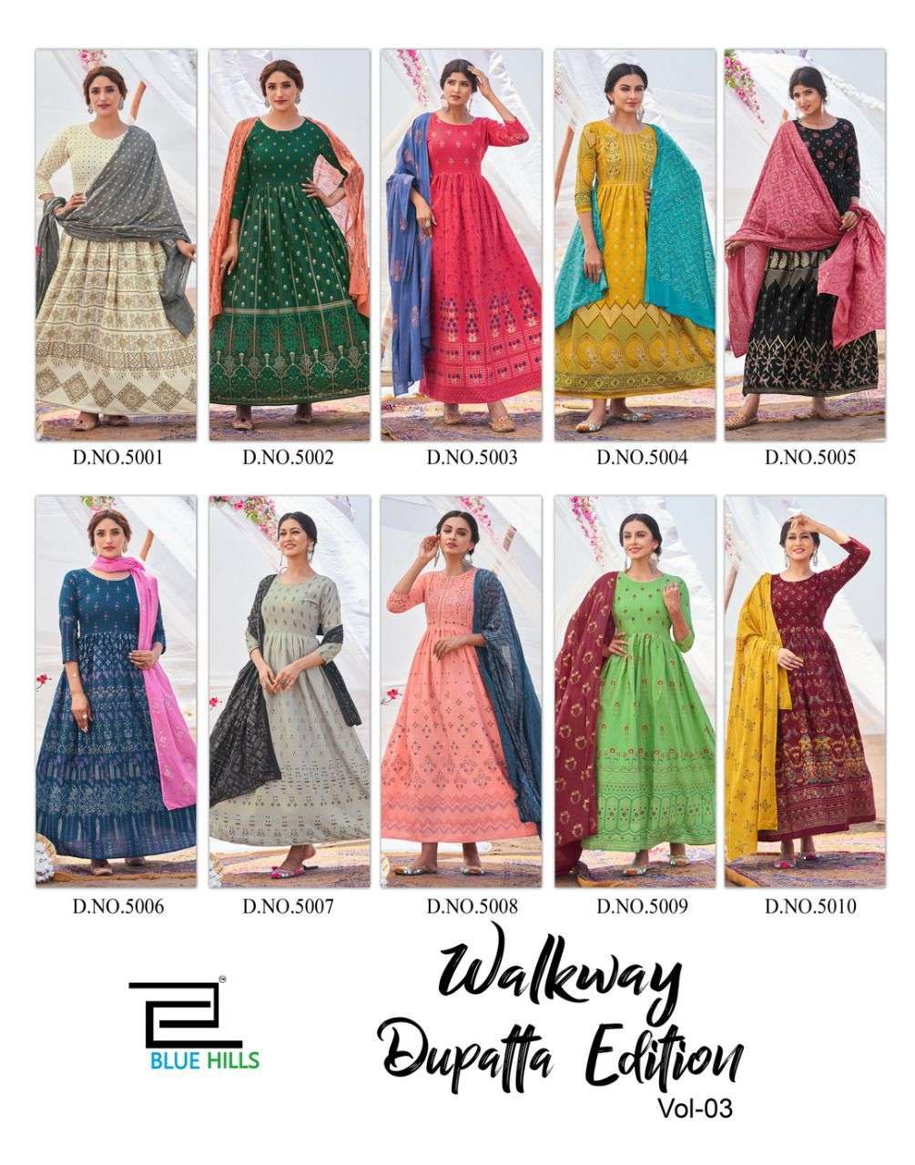 Blue Hills Walkway Dupatta Edition Vol 3 Catalog Festive Wear Cotton Long  Anarkali Kurti With Dupatta