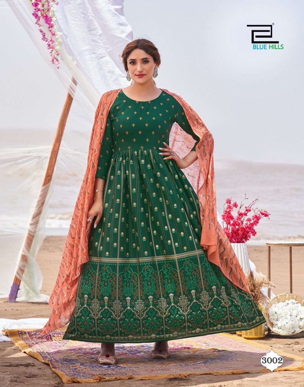 Blue Hills Walkway Dupatta Edition Vol 3 Catalog Festive Wear Cotton Long  Anarkali Kurti With Dupatta