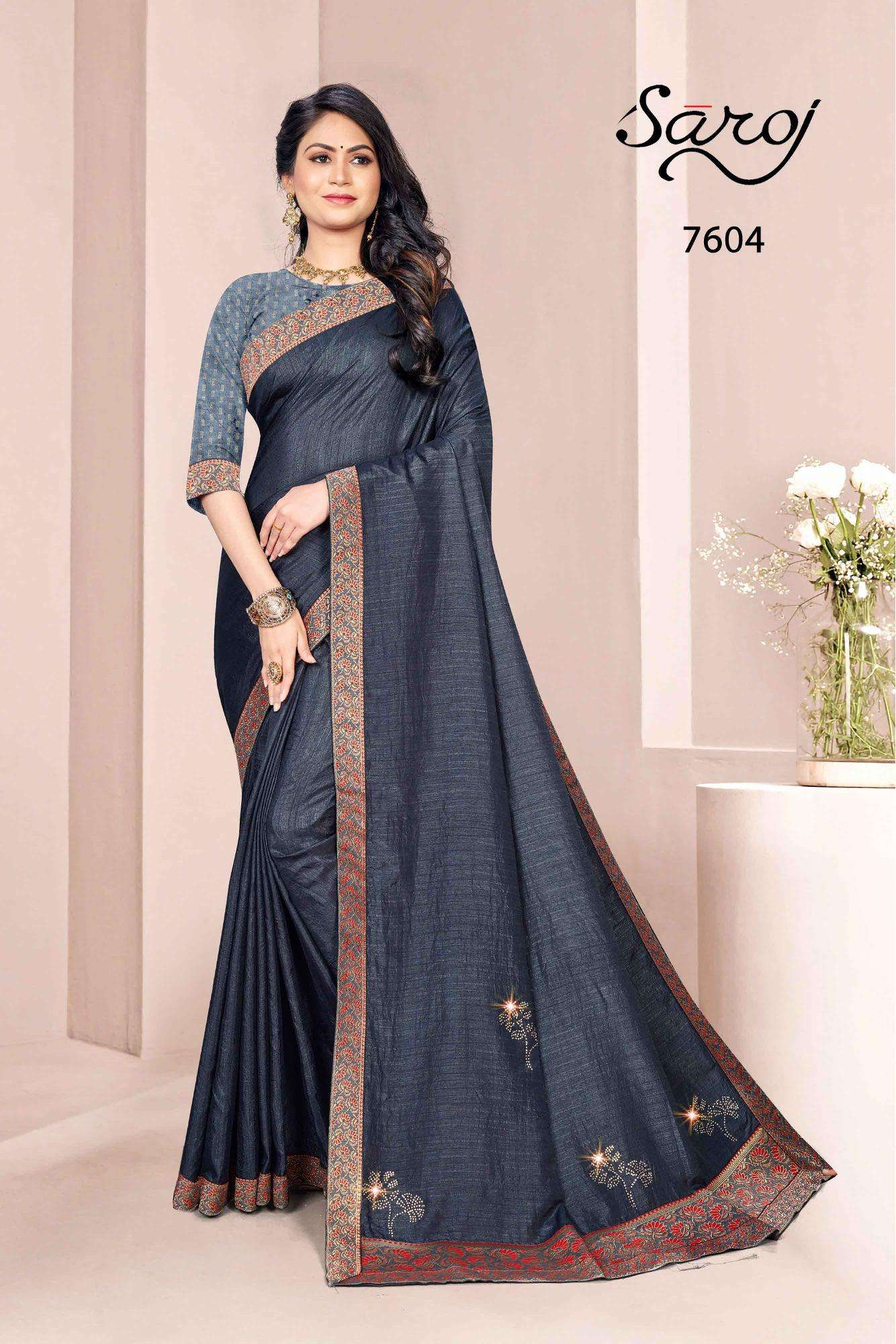 Dark Gray Regular Wear Silk Saree Wholesale In Surat