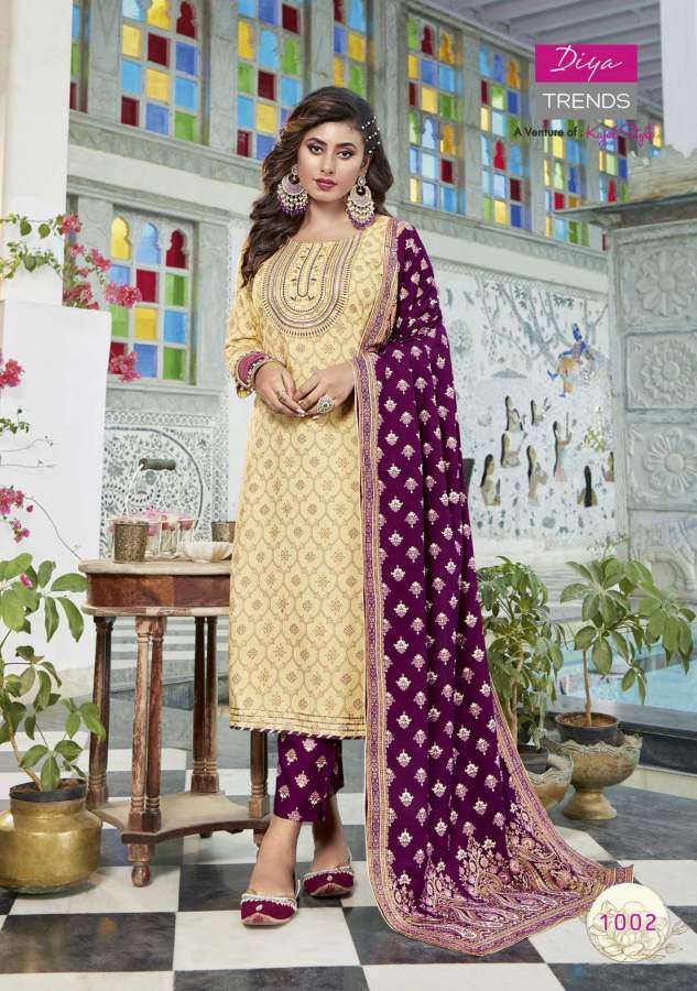  Diya Trends Alveera vol  1 catalog  Fancy Kurtis Pant With Dupatta 