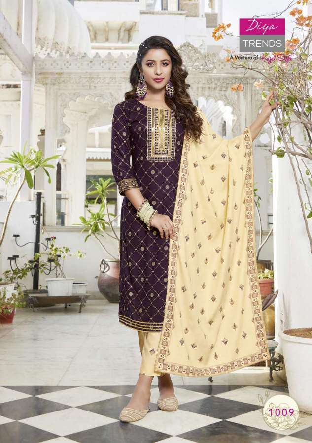  Diya Trends Alveera vol  1 catalog  Fancy Kurtis Pant With Dupatta 