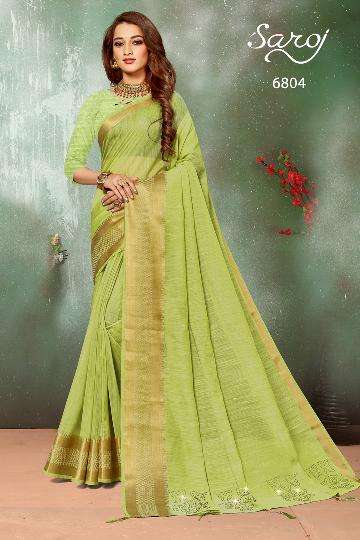 Pista Green Daily Wear Linen Cotton Saree Online Single Available
