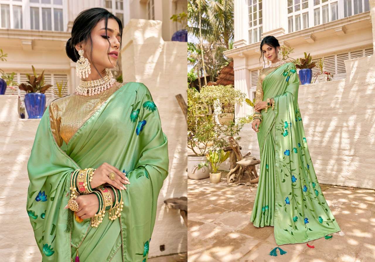 Pista green silk  satin festival wear saree collection Buy  Traditional Satin  Saree 