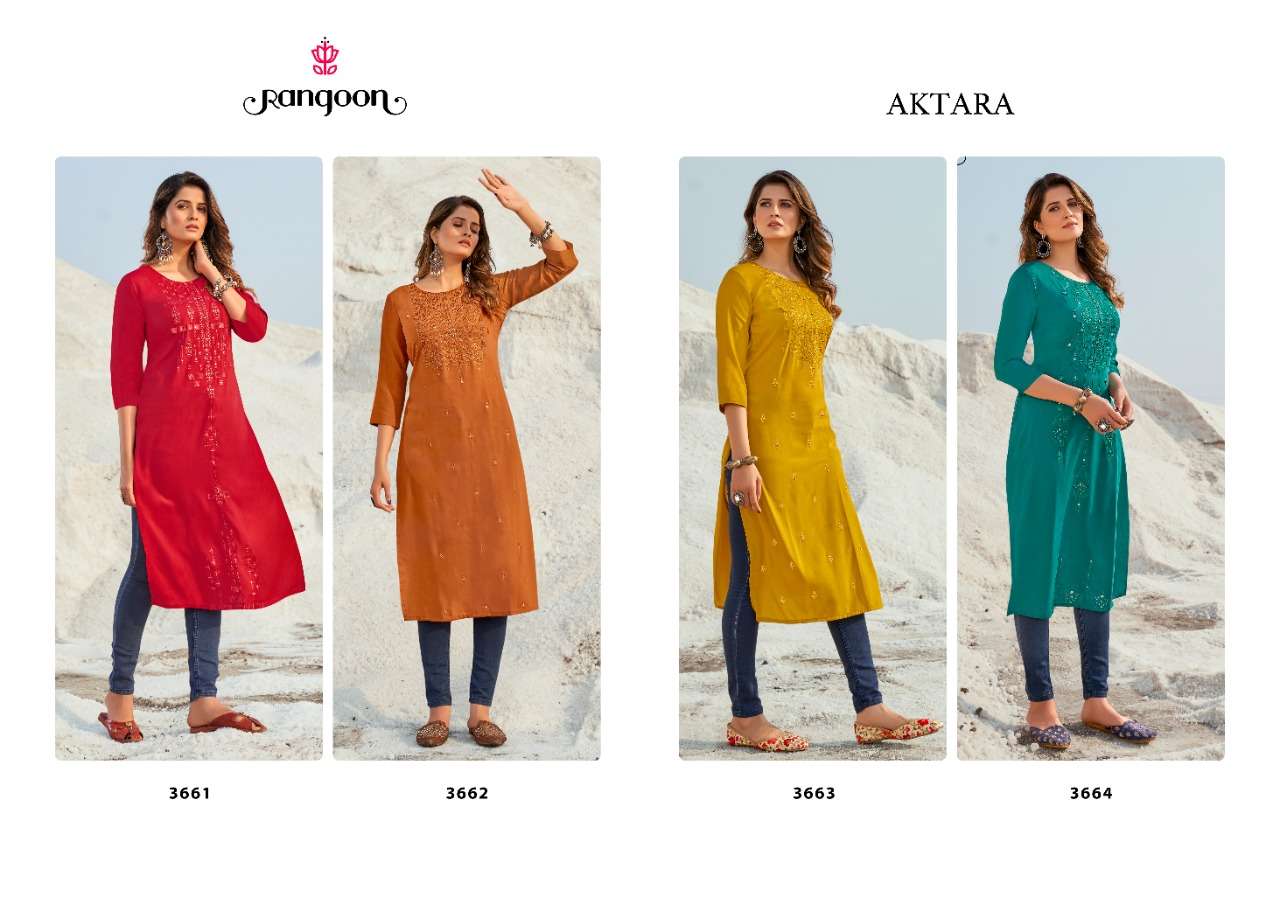 Rangoon Aktara Catalog Stylish Designer Wear Pure Muslin Kurtis 