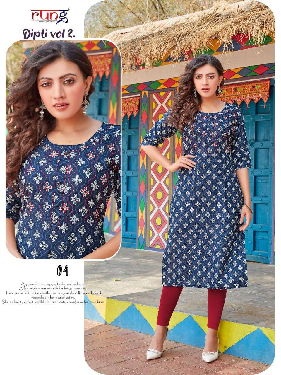 Rung Dipti  vol 2 catalog  Heavy Slub Casual Wear Printed Kurti 
