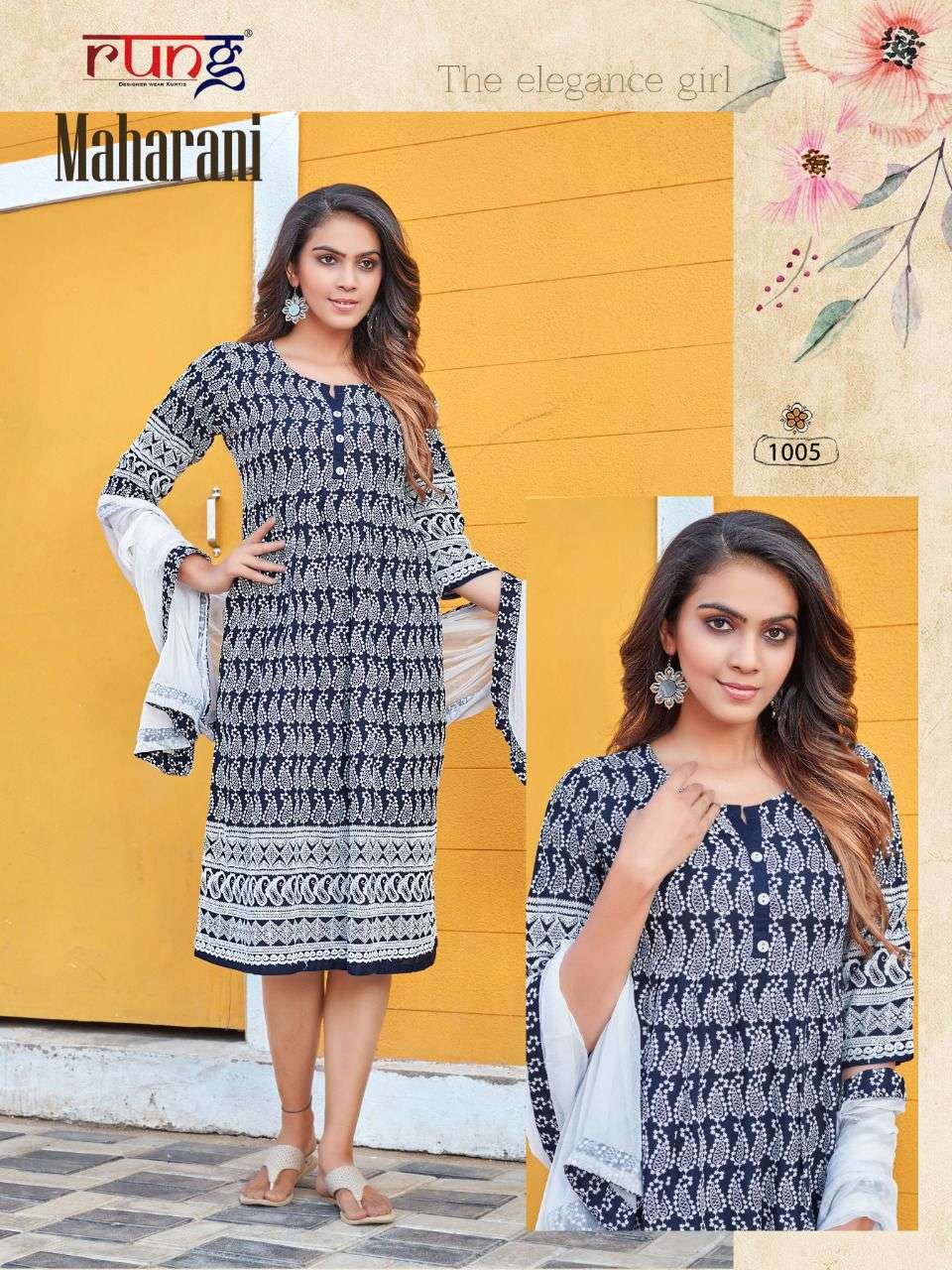 Rung Maharani Catalog Designer Wear Chikan Rayon Kurti With Dupatta 