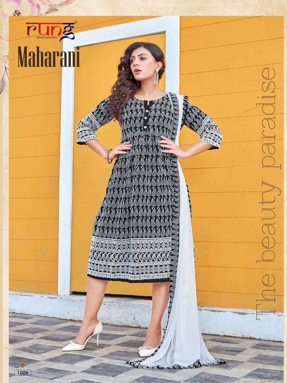 Rung Maharani Catalog Designer Wear Chikan Rayon Kurti With Dupatta 
