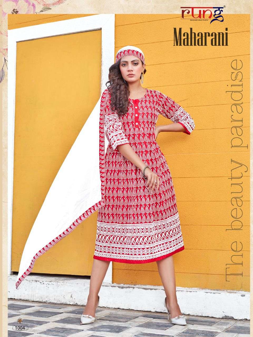 Rung Maharani Catalog Designer Wear Chikan Rayon Kurti With Dupatta 
