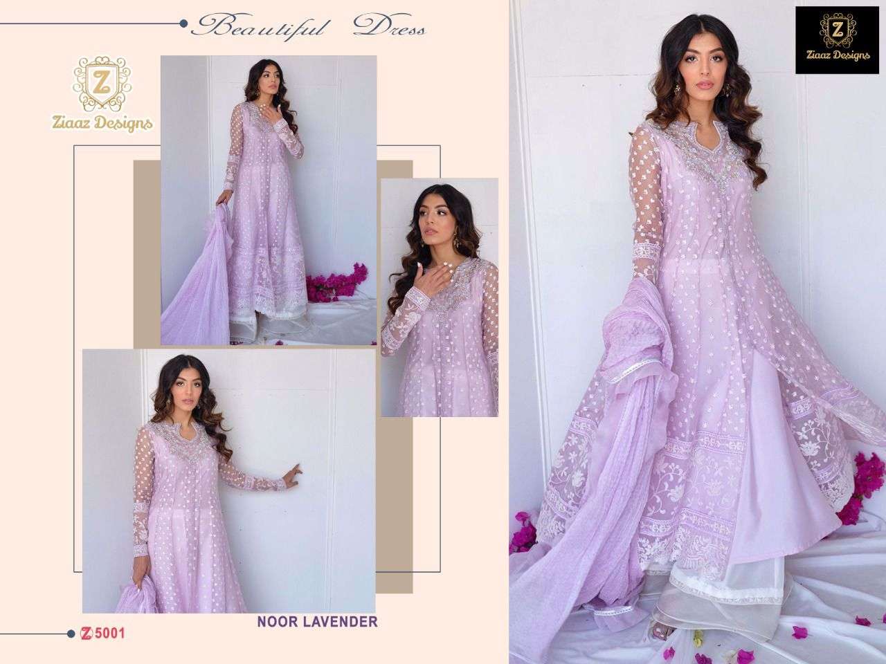 Ziaaz Design Noor Lavendar Exclusive Wear Pakistani Salwar Suits 