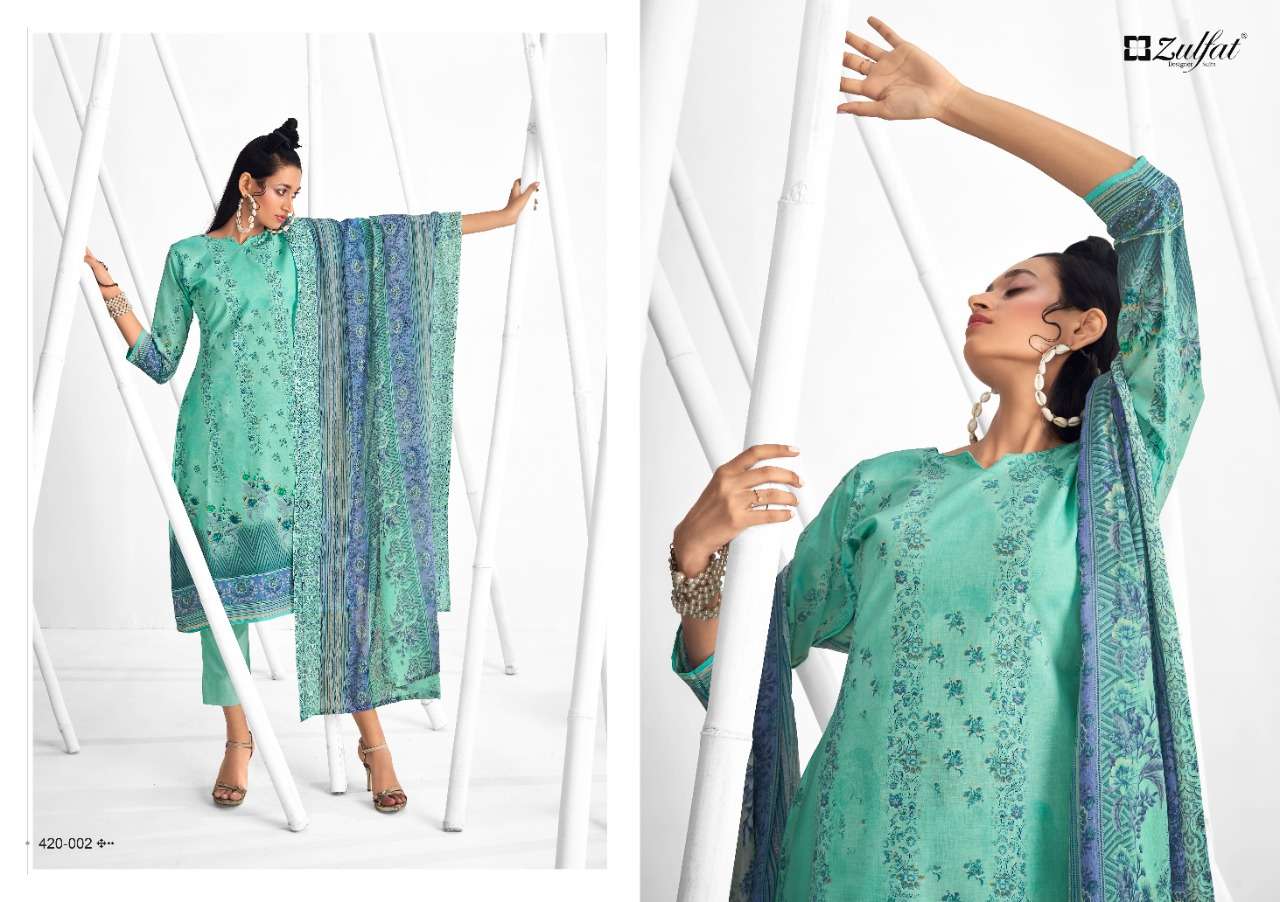 Zulfat Shaheen Catalog Stylish Designer Wear Pure Cotton Printed Dress Materials