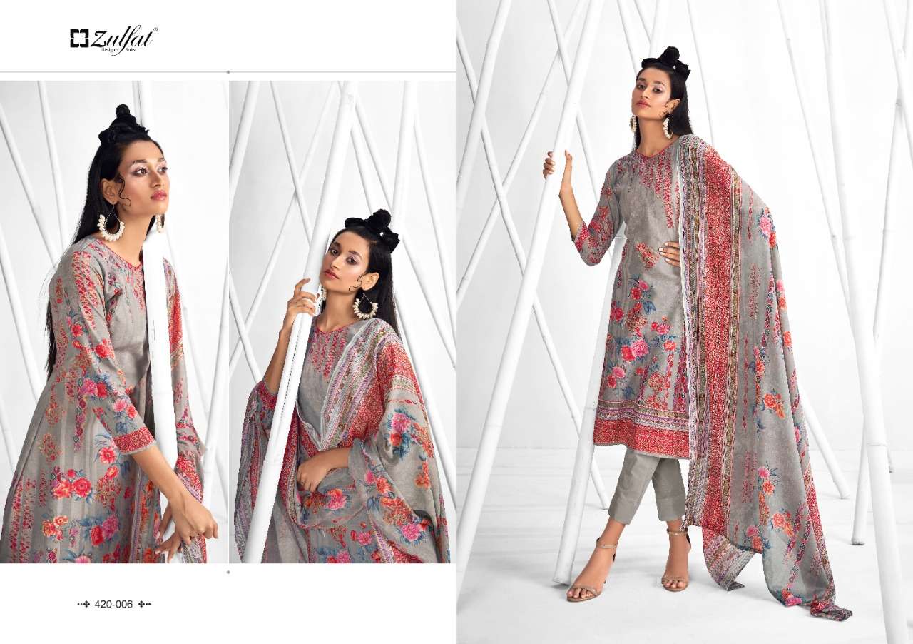 Zulfat Shaheen Catalog Stylish Designer Wear Pure Cotton Printed Dress Materials