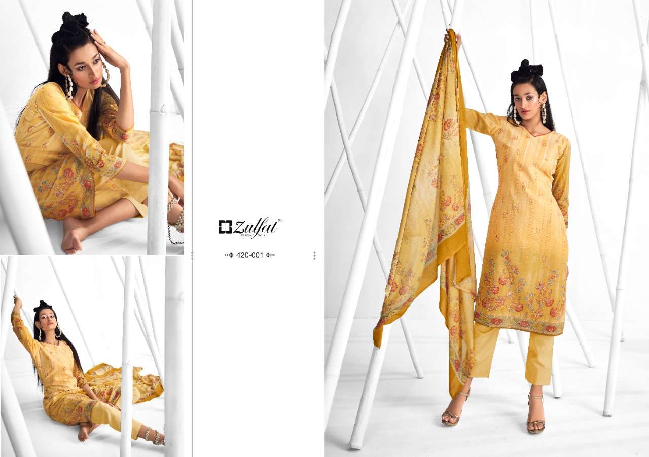 Zulfat Shaheen Catalog Stylish Designer Wear Pure Cotton Printed Dress Materials