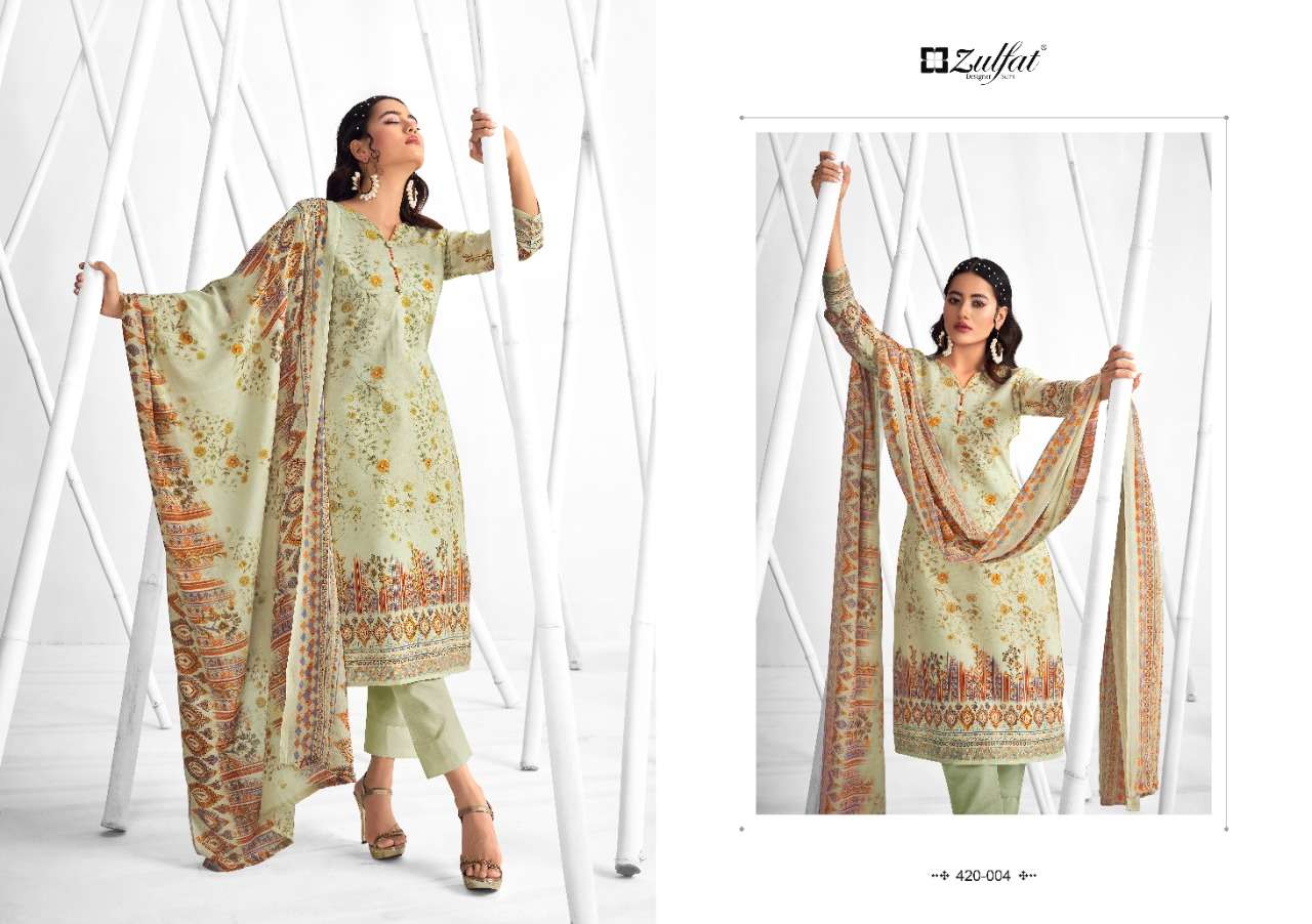 Zulfat Shaheen Catalog Stylish Designer Wear Pure Cotton Printed Dress Materials