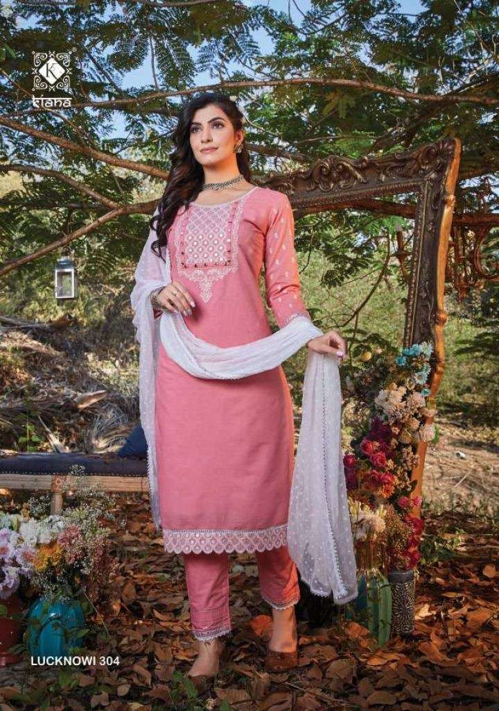 KIANA LUCKNOWI VOL 3 COTTON LUCKNOWI WORK FESTIVE WEAR KURTI PANT WITH DUPATTA READYMADE COLLECTION
