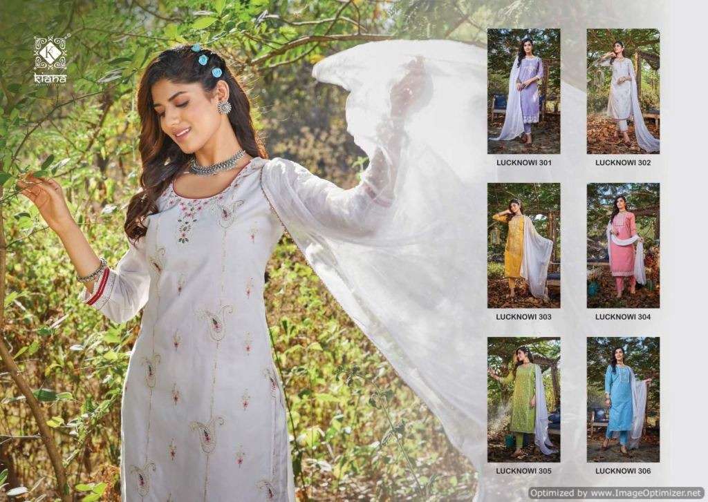 KIANA LUCKNOWI VOL 3 COTTON LUCKNOWI WORK FESTIVE WEAR KURTI PANT WITH DUPATTA READYMADE COLLECTION