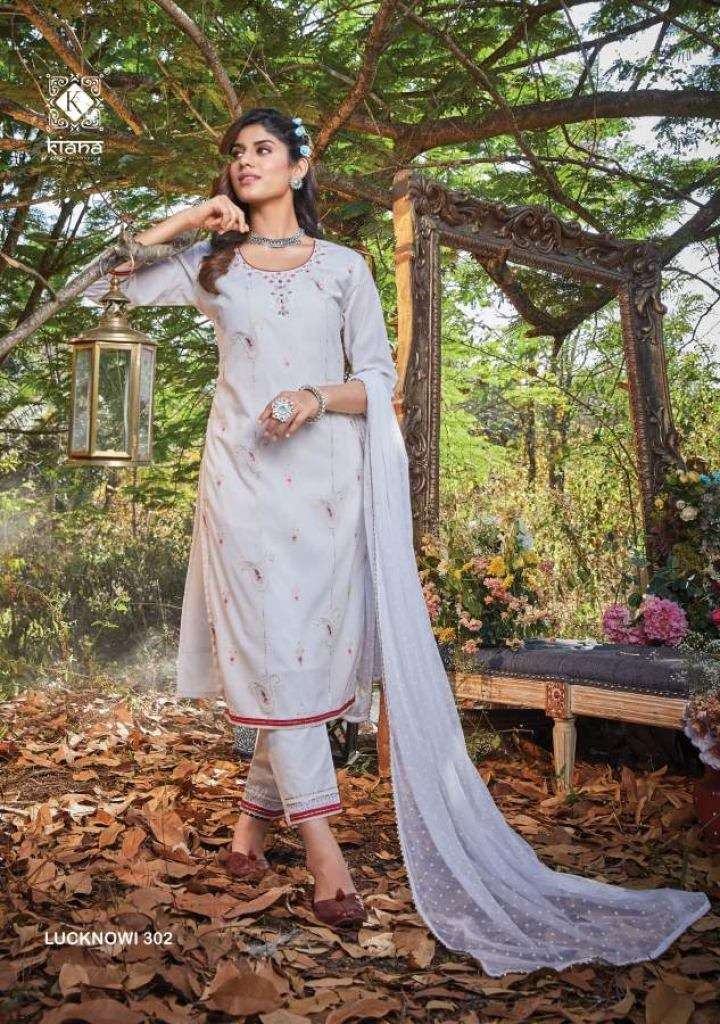 KIANA LUCKNOWI VOL 3 COTTON LUCKNOWI WORK FESTIVE WEAR KURTI PANT WITH DUPATTA READYMADE COLLECTION