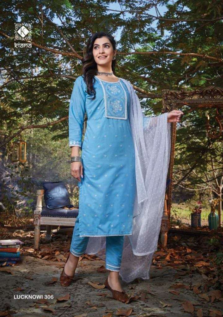 KIANA LUCKNOWI VOL 3 COTTON LUCKNOWI WORK FESTIVE WEAR KURTI PANT WITH DUPATTA READYMADE COLLECTION