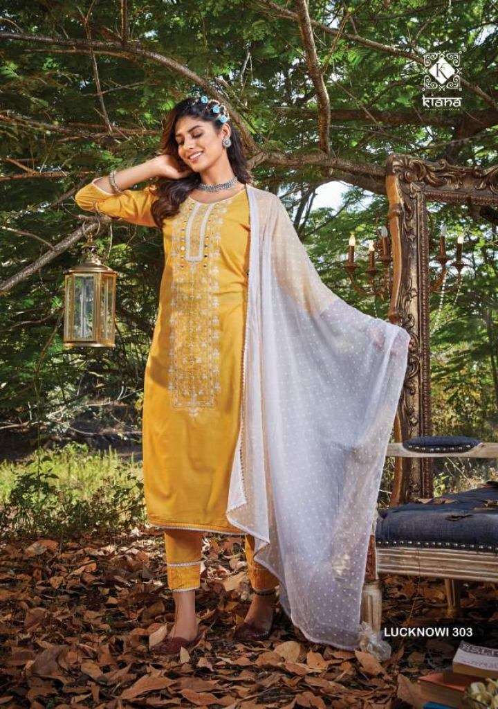 KIANA LUCKNOWI VOL 3 COTTON LUCKNOWI WORK FESTIVE WEAR KURTI PANT WITH DUPATTA READYMADE COLLECTION