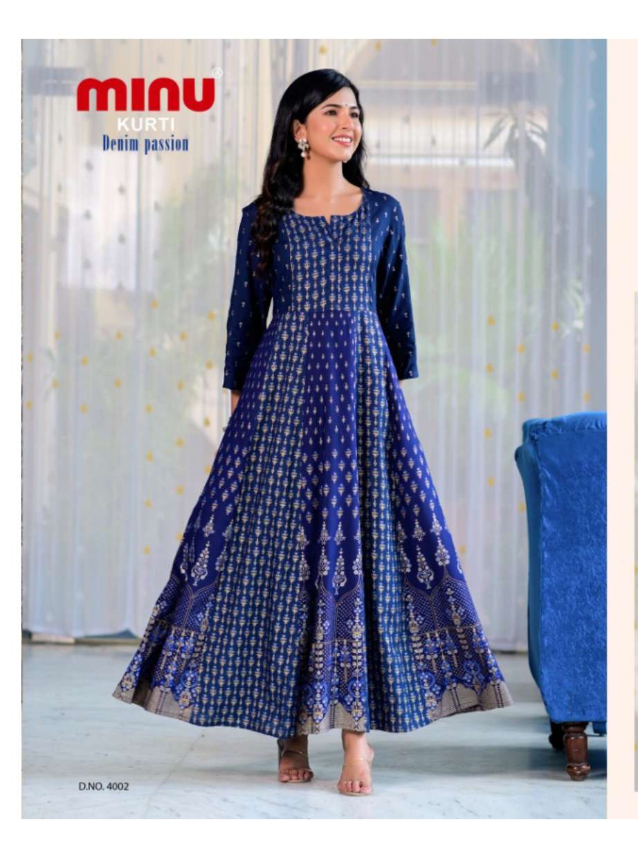 Minu CHOCOLATE Vol-4 Rayon Anarkali Kurtis-4P Catalogue