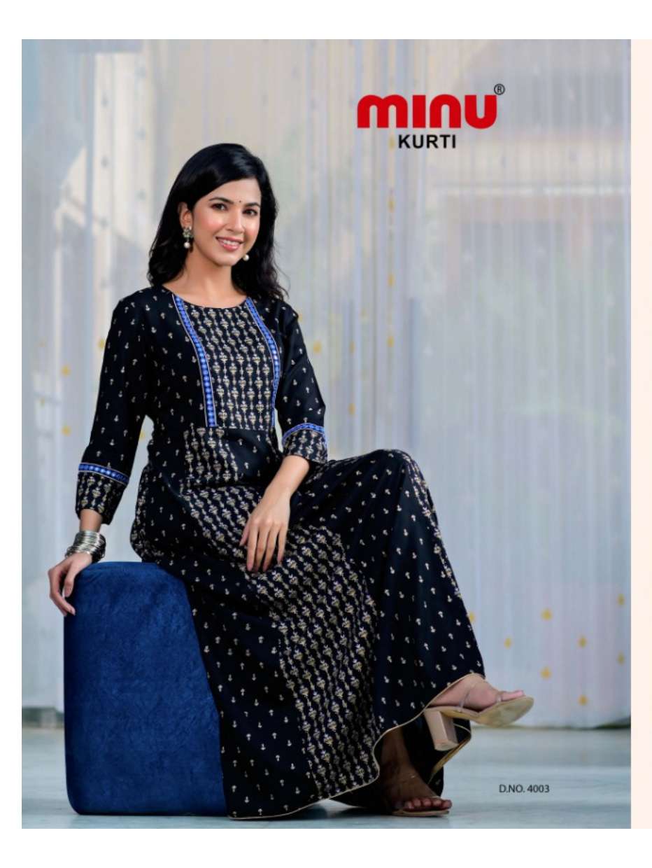 Minu CHOCOLATE Vol-4 Rayon Anarkali Kurtis-4P Catalogue