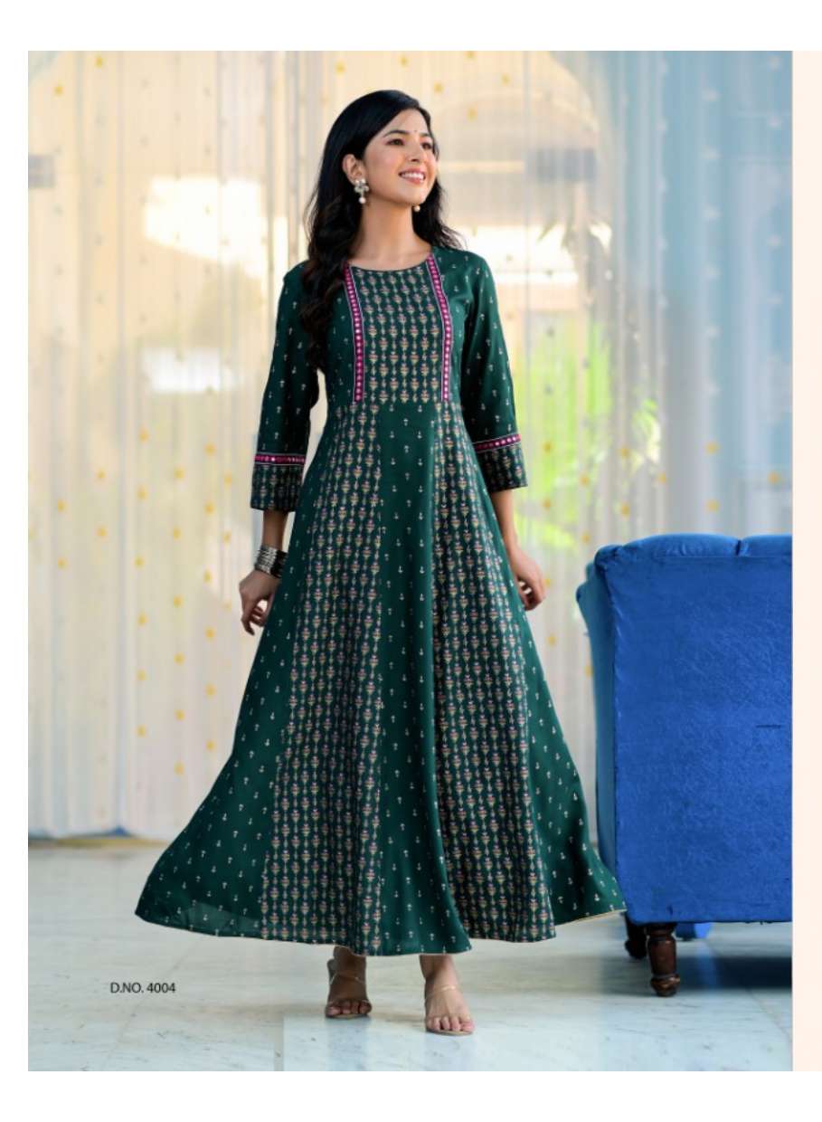 Minu CHOCOLATE Vol-4 Rayon Anarkali Kurtis-4P Catalogue