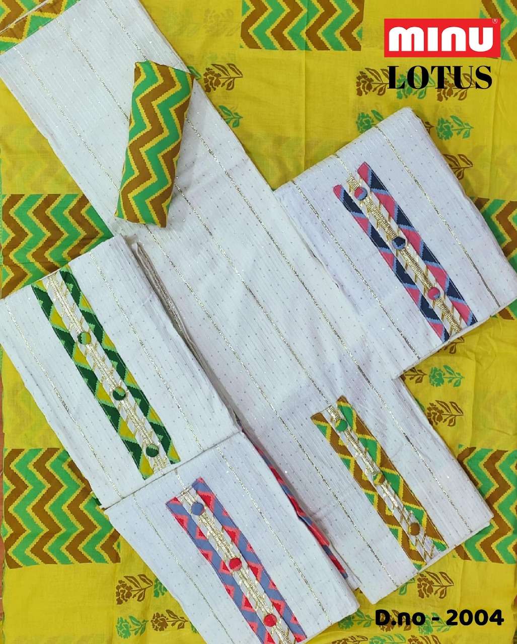 Minu LOTUS Exclusive Cotton Embroidered Sequence Work Dress Material-20P Catalogue