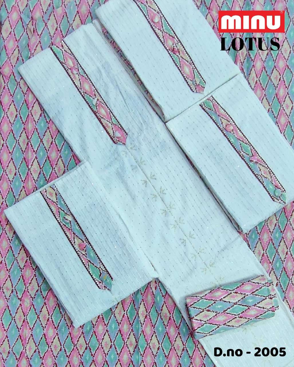 Minu LOTUS Exclusive Cotton Embroidered Sequence Work Dress Material-20P Catalogue