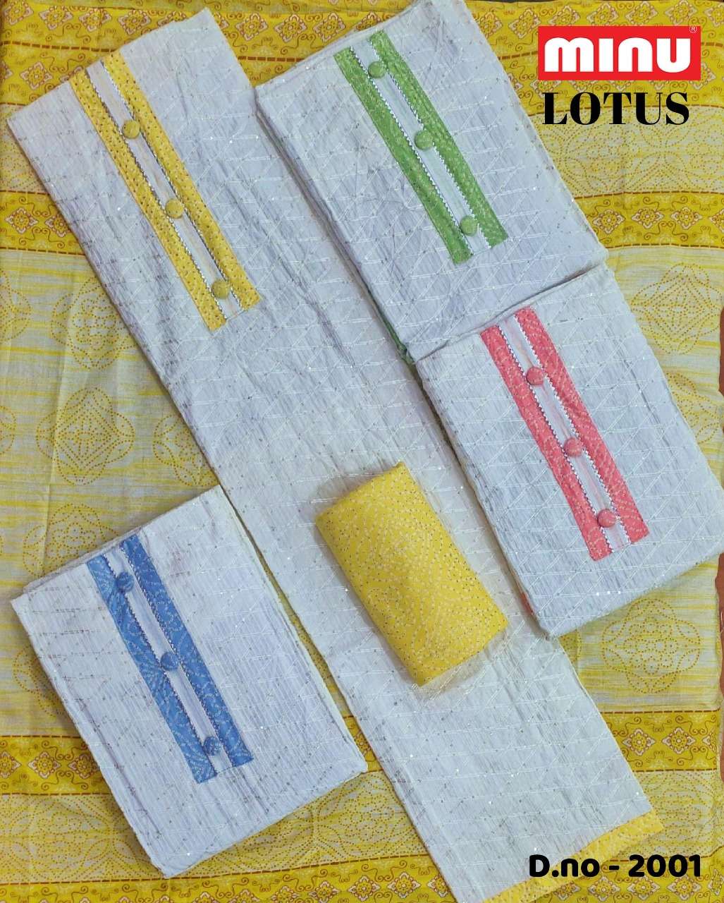 Minu LOTUS Exclusive Cotton Embroidered Sequence Work Dress Material-20P Catalogue