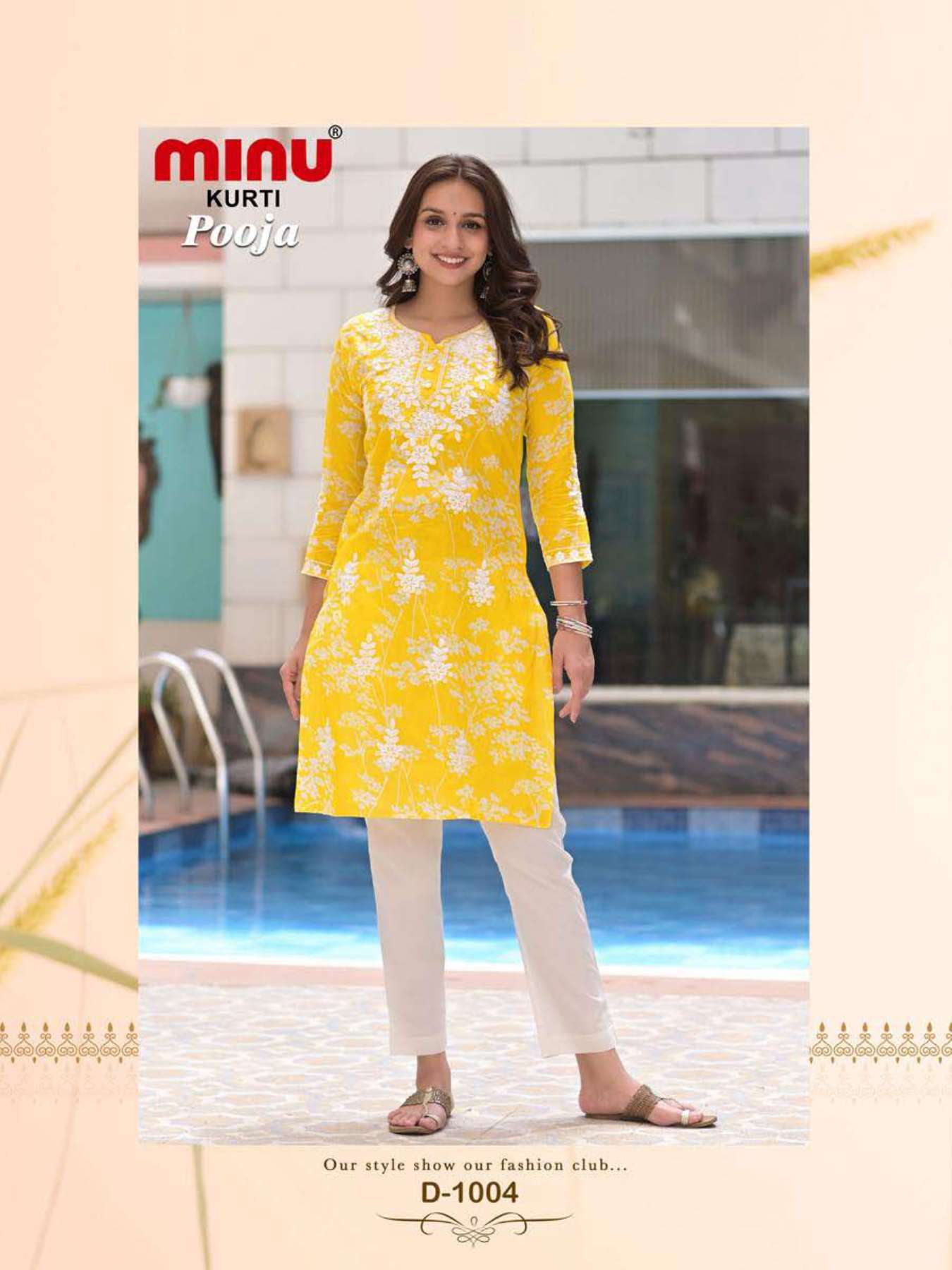 Tvis and Bliss. Hand Embroidered Yellow Cotton Lucknow Chikankari Short  kurti