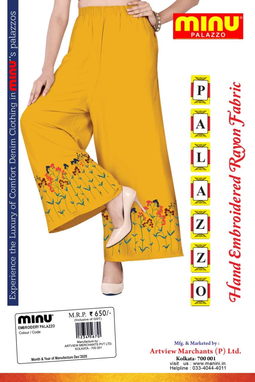 Minu Rayon Embroidered Palazzo-6P Catalogue