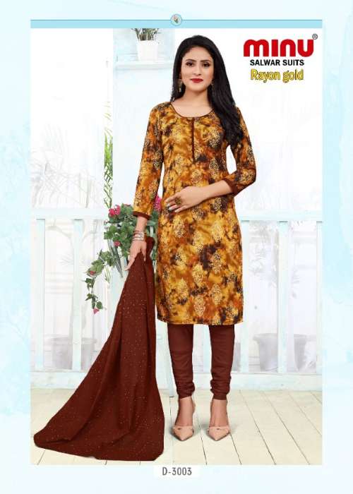 Minu Rayon Gold Rayon Dress Material-8P Catalogue