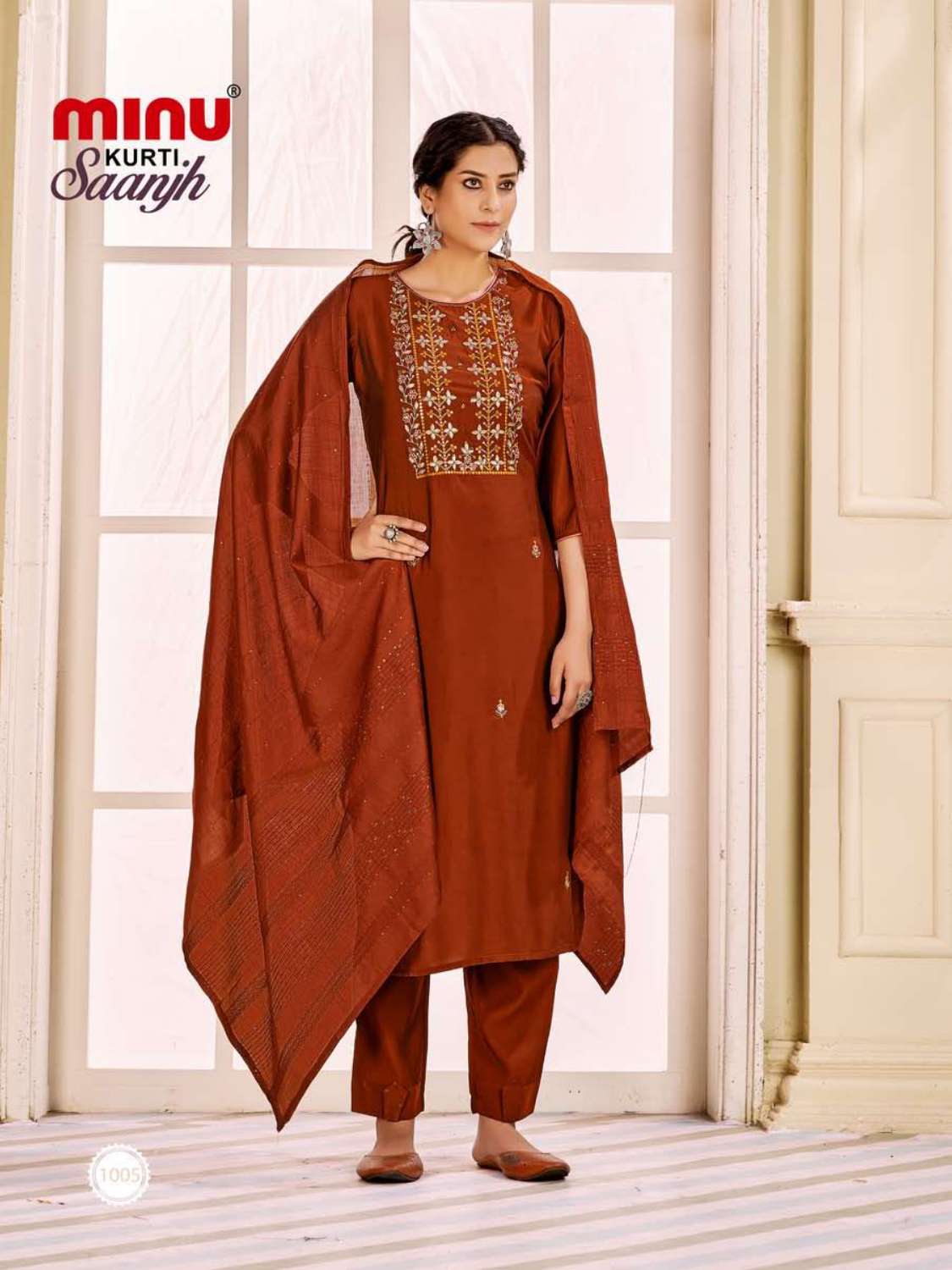 Minu Saanjh Satin Embroidered Kurti Combo -6P Catalogue
