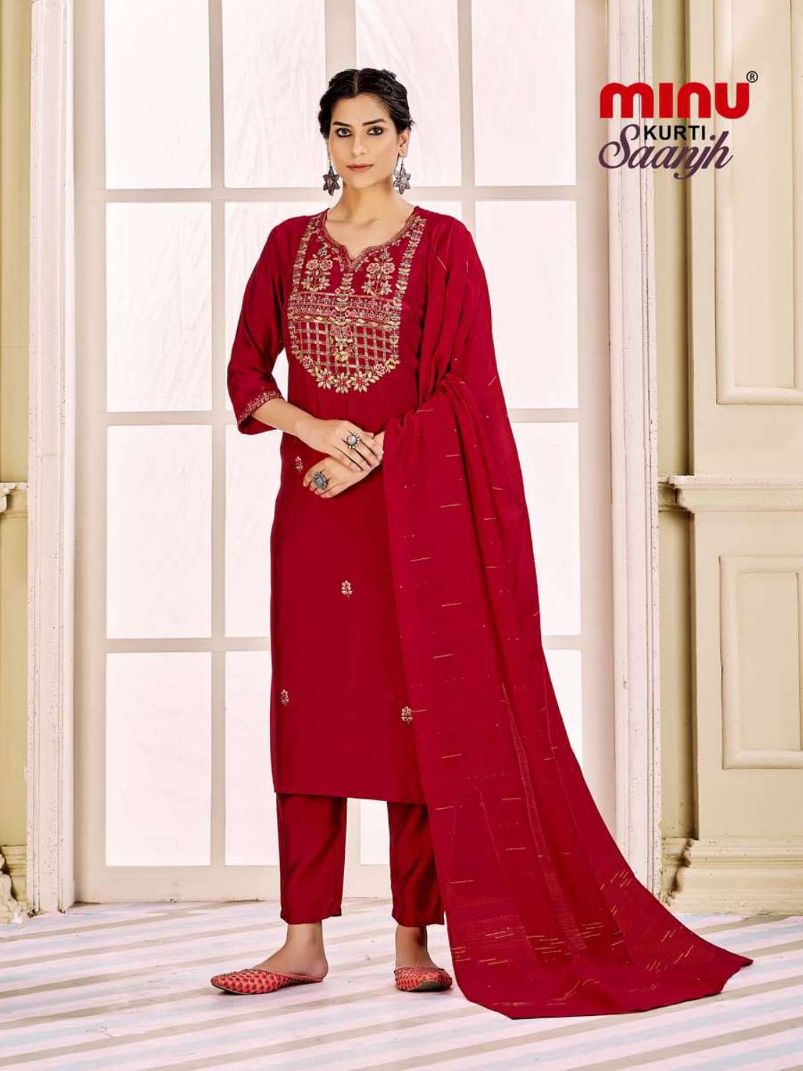 Minu Saanjh Satin Embroidered Kurti Combo -6P Catalogue