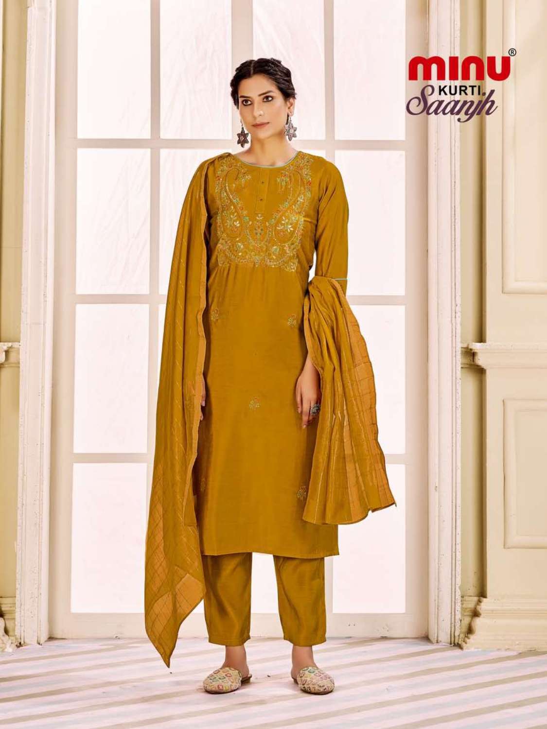 Minu Saanjh Satin Embroidered Kurti Combo -6P Catalogue