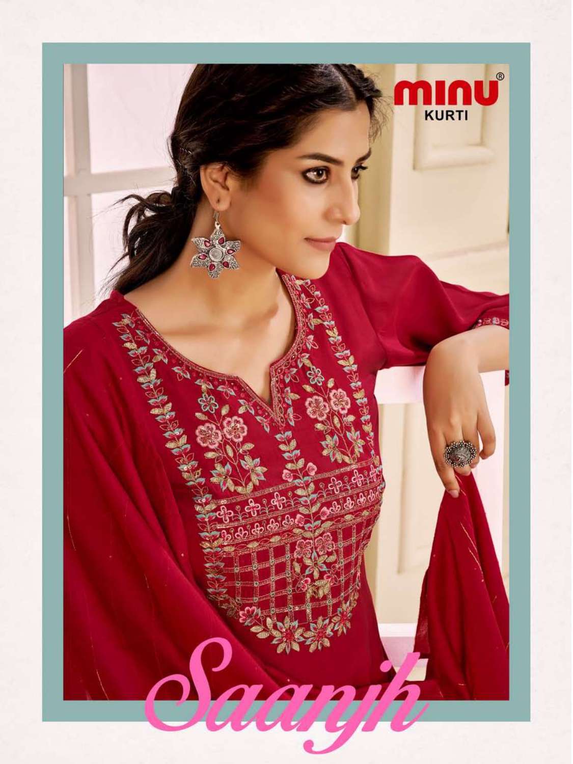 Minu Saanjh Satin Embroidered Kurti Combo -6P Catalogue