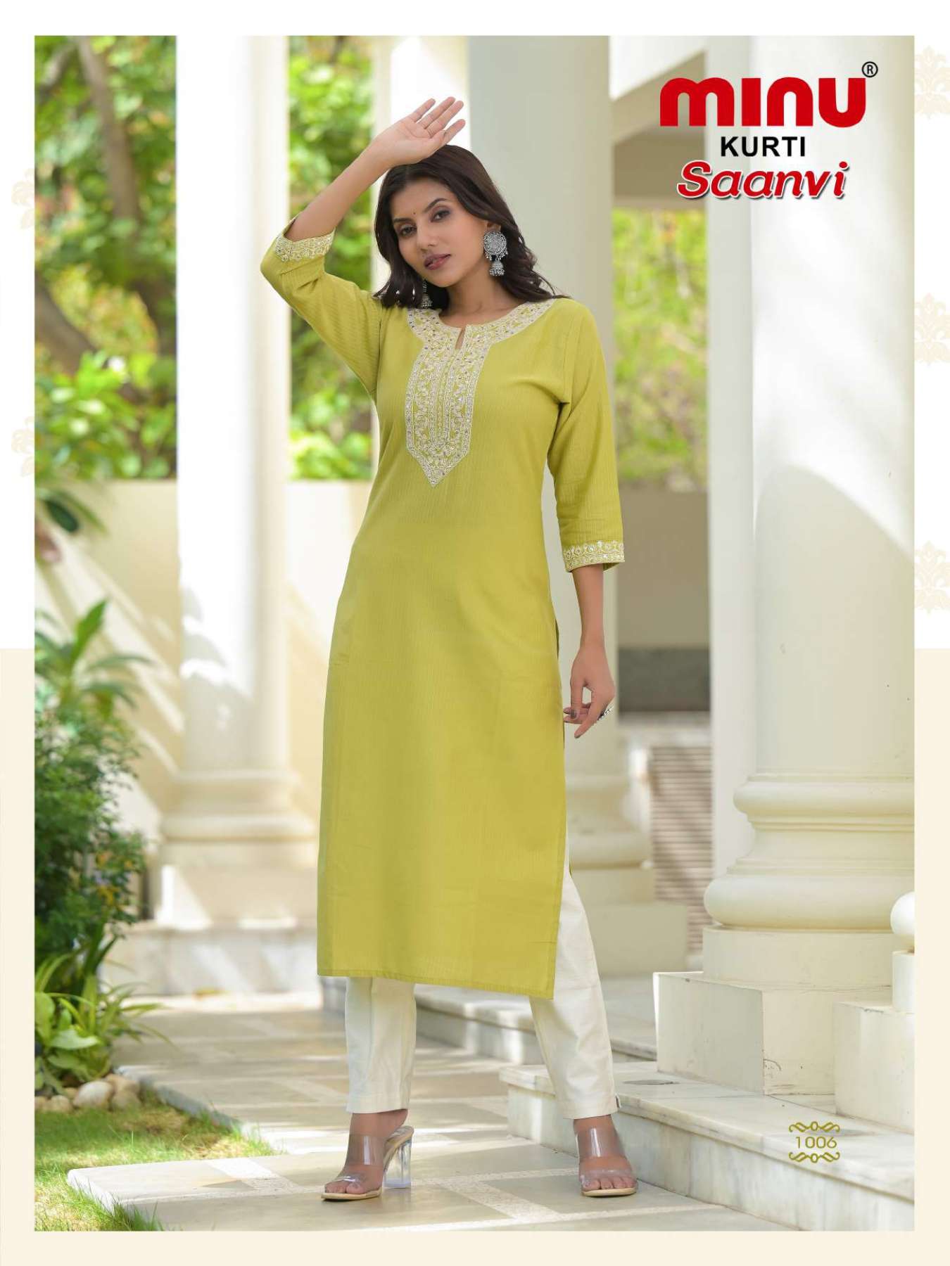 Minu SAANVI Rayon Embroidered Long Kurtis-6P Catalogue