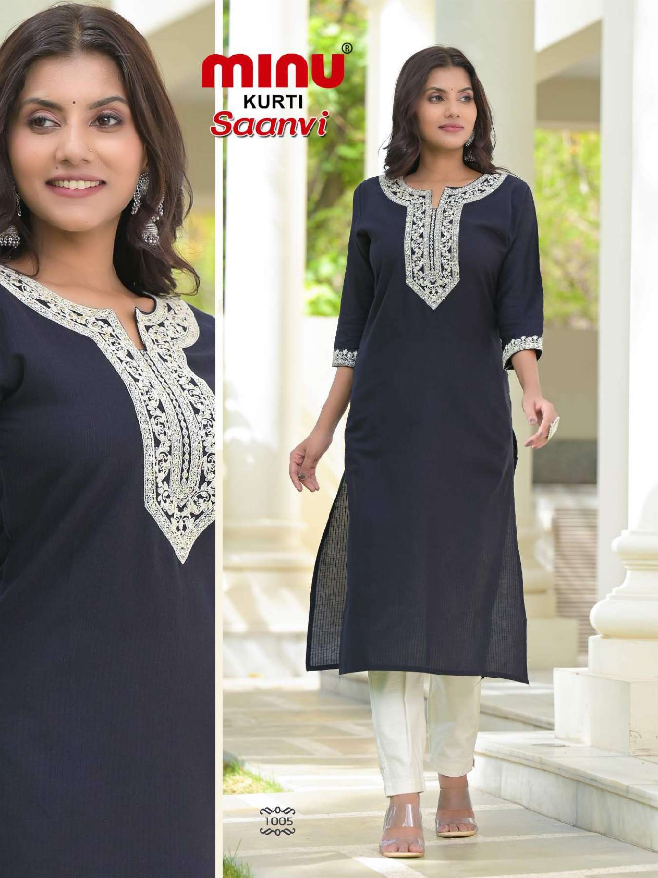 Minu SAANVI Rayon Embroidered Long Kurtis-6P Catalogue