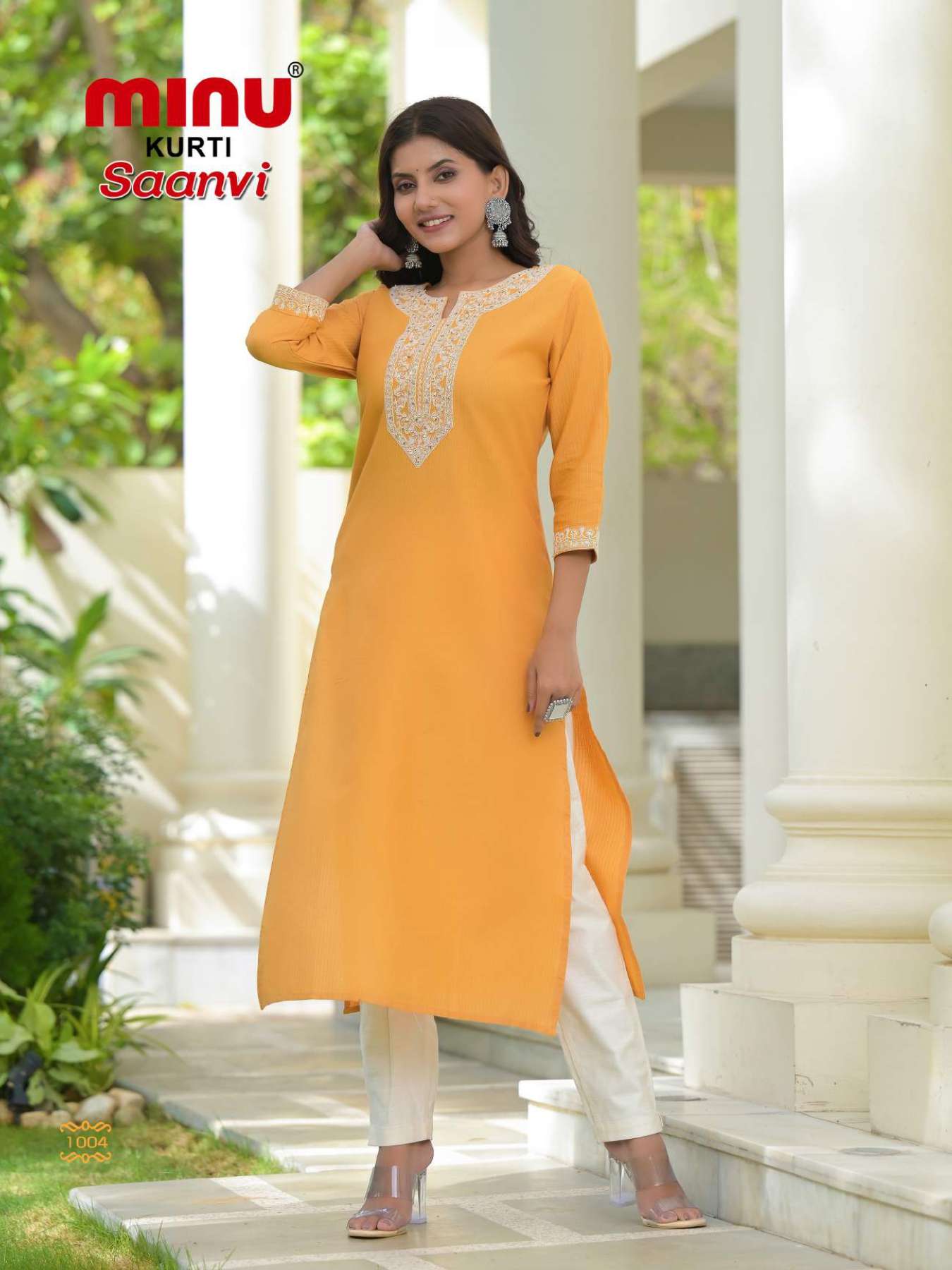 Minu SAANVI Rayon Embroidered Long Kurtis-6P Catalogue