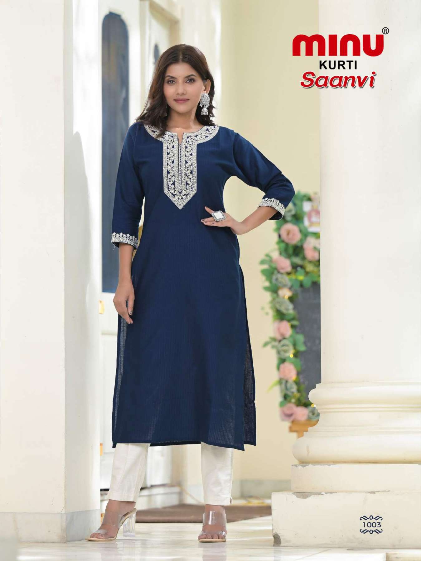 Minu SAANVI Rayon Embroidered Long Kurtis-6P Catalogue