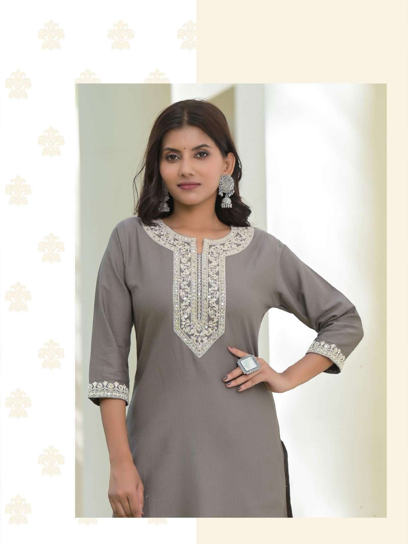 Minu SAANVI Rayon Embroidered Long Kurtis-6P Catalogue