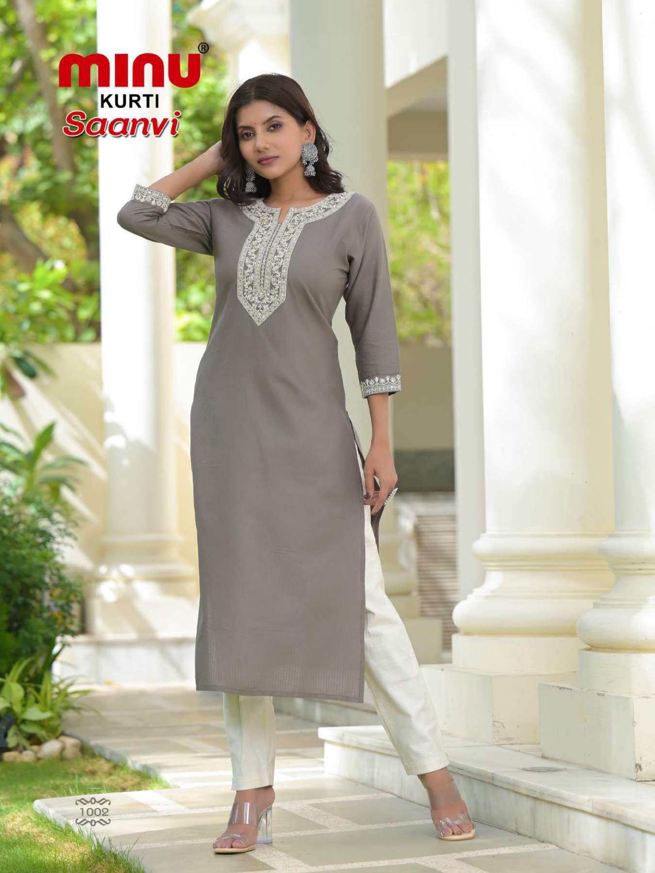 Minu SAANVI Rayon Embroidered Long Kurtis-6P Catalogue