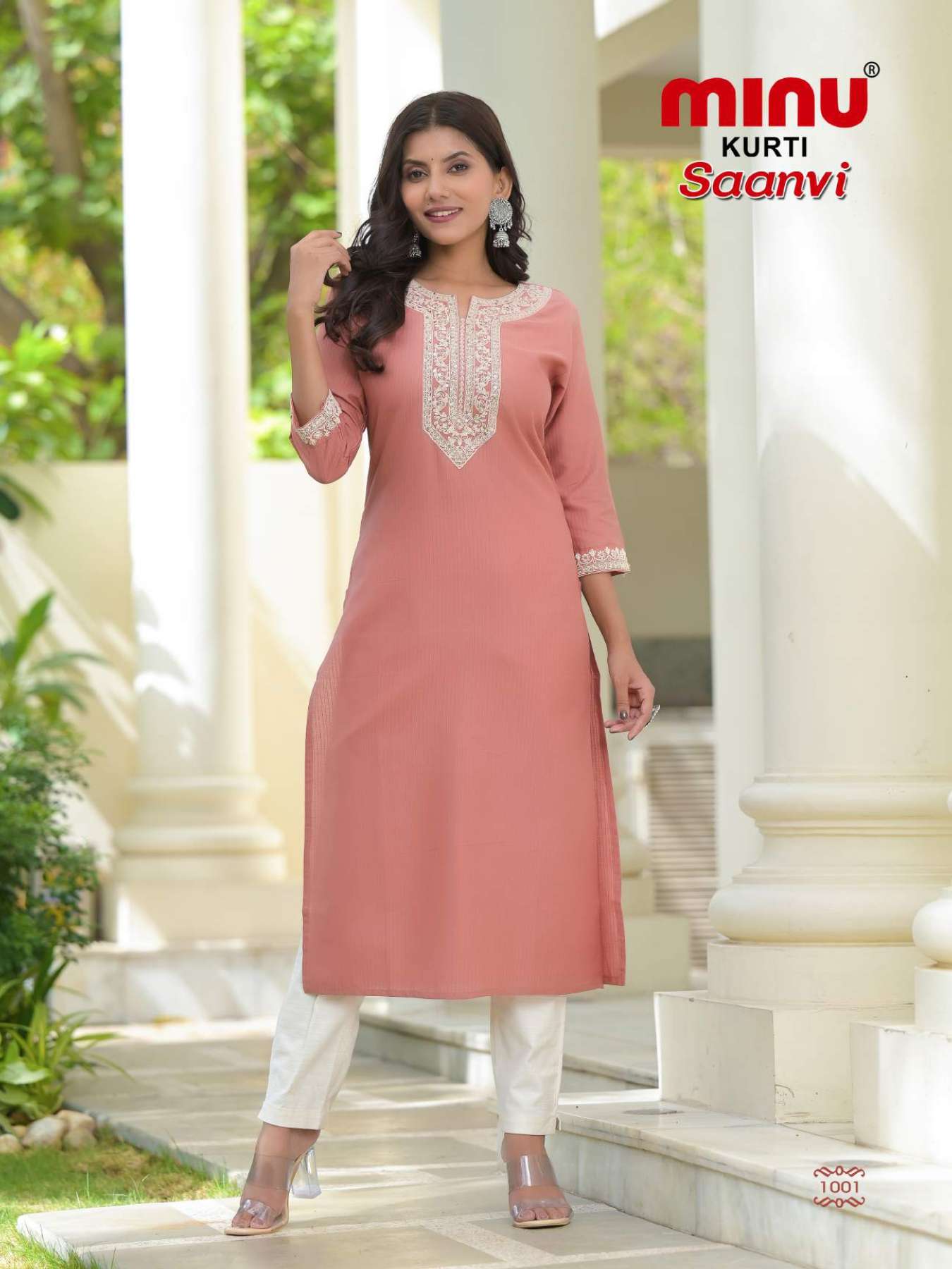 Minu SAANVI Rayon Embroidered Long Kurtis-6P Catalogue