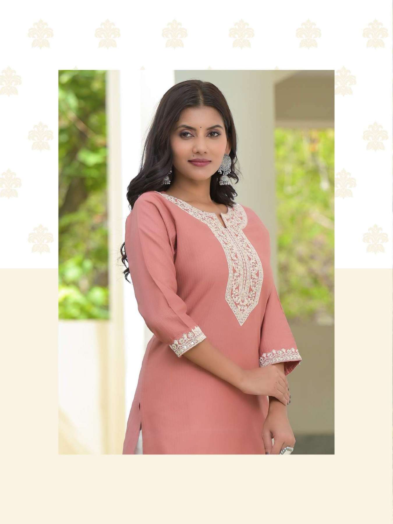 Minu SAANVI Rayon Embroidered Long Kurtis-6P Catalogue