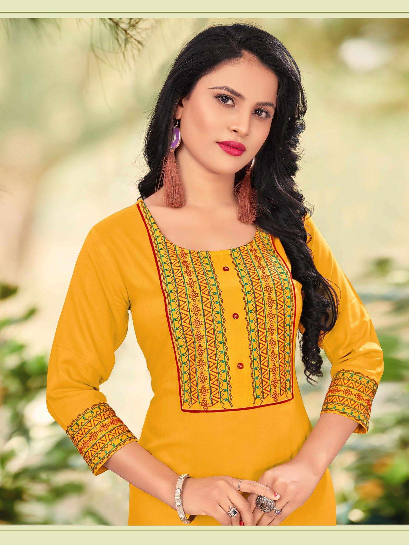 Minu SHANAYA Premium Cotton Embroidered Long Kurtis Catalog, Pack Of 6Pcs