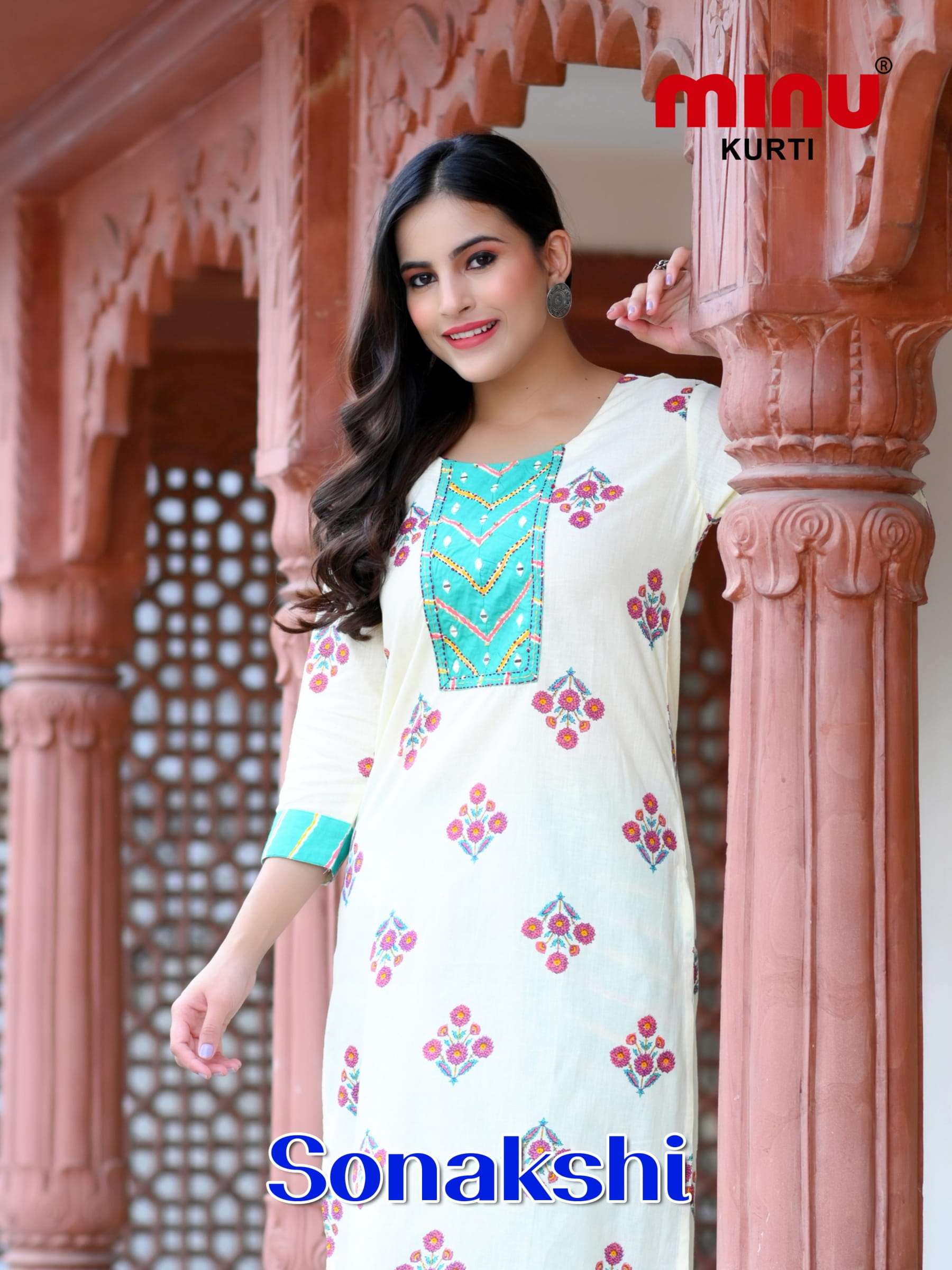 Minu Sonakshi Premium Cotton Long Hand Work Kurtis With Bottom