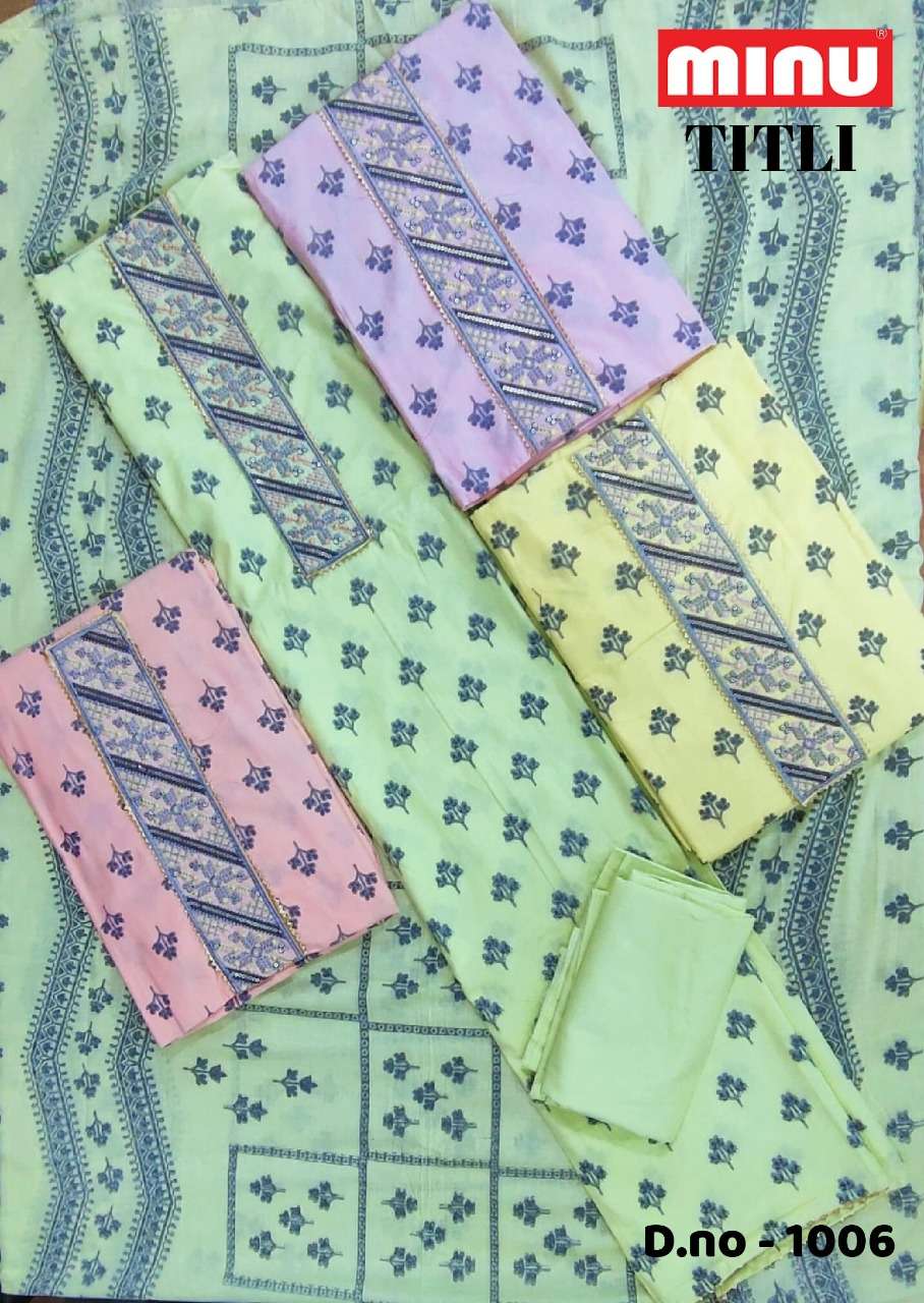 Minu TITLI Exclusive Cotton Embroidery Dress Material-20P Catalogue