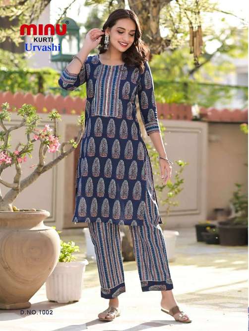 Minu Urvashi Cotton Kurtis With Pant Combo Catalogue-5P