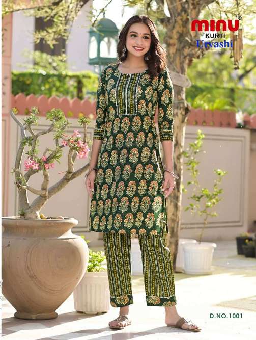 Minu Urvashi Cotton Kurtis With Pant Combo Catalogue-5P