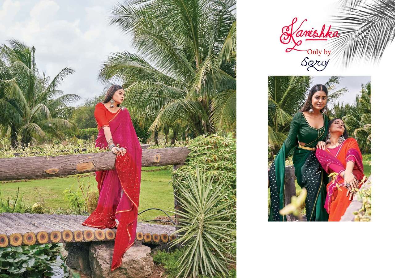 Saroj Kanishka with Beautiful Bandhani type and Jari Foil Butti.