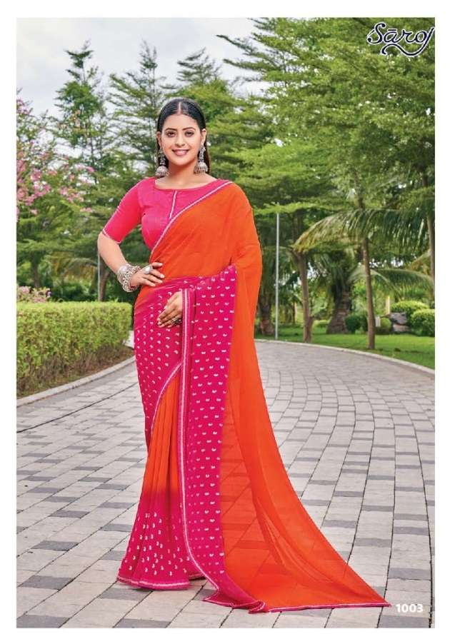Saroj Kanishka with Beautiful Bandhani type and Jari Foil Butti.